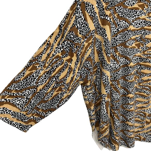 Tyler Boe Cotton Cashmere Tiger & Leopard Capelet Sweater Womens Large Brown - Picture 6 of 8